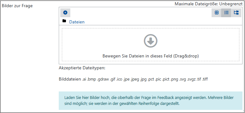 Bereich zum Upload von Bildern für eine Frage