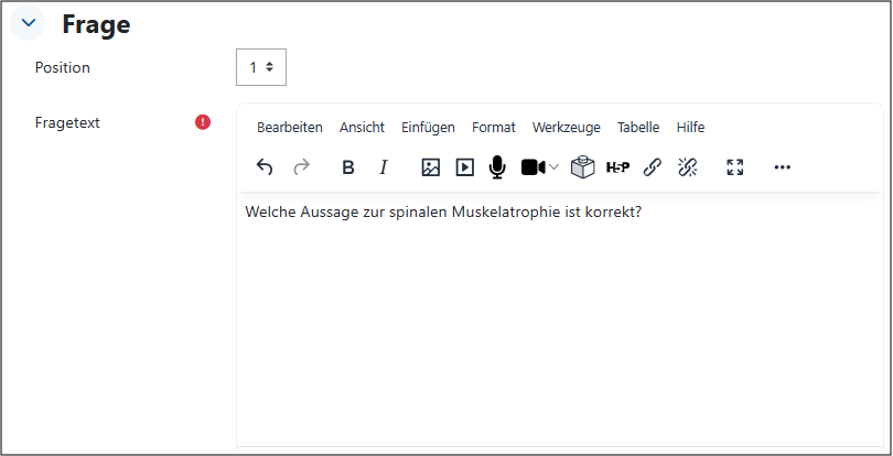 Editor zum Eingeben einer Frage