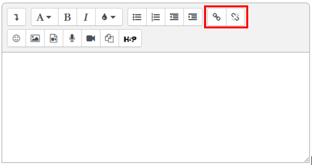 Das Bild zeigt den Texteditor in Moodle. Hier sind die Icons für Link und URL markiert.