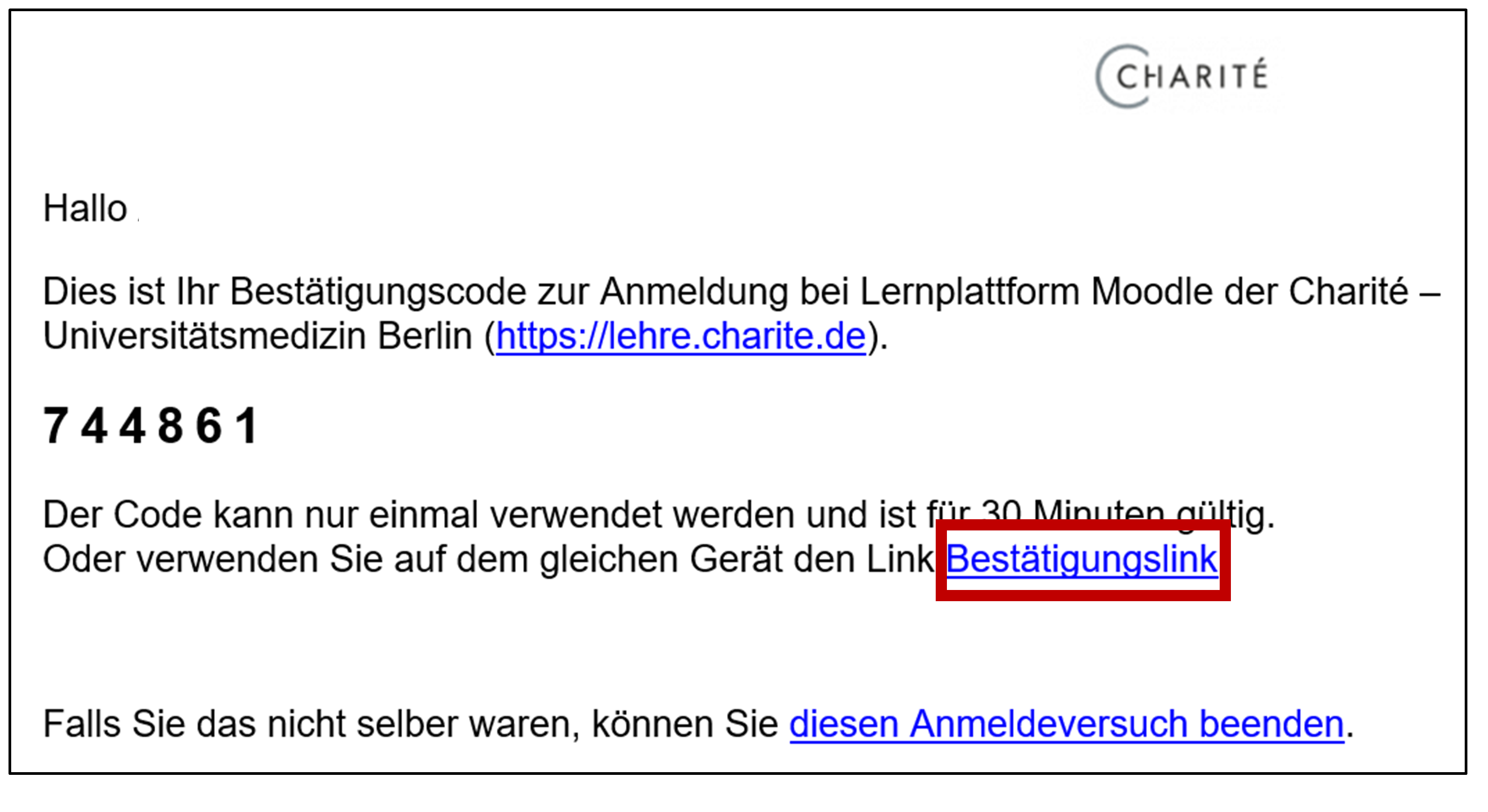 Mail mit hervorgehobenem Bestätigungslink